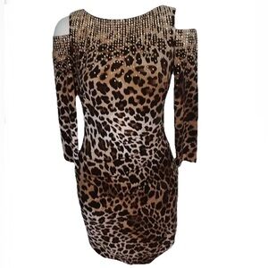 Caché Black and Gold Sequin Animal Print Dress Size 8